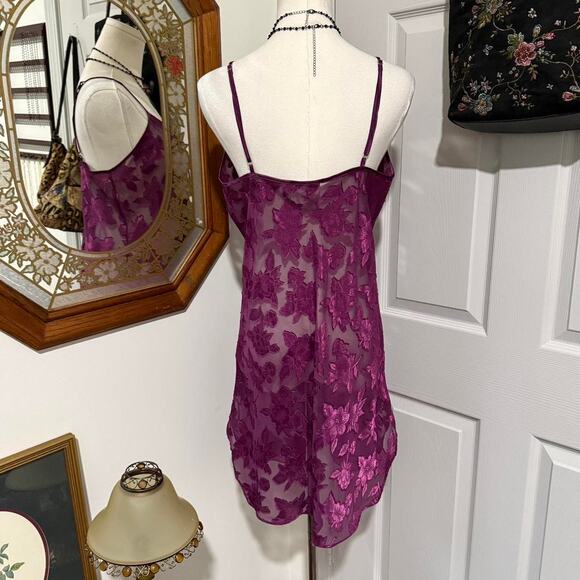 Y2K Secret Treasures Dark Plum Purple Sheer Mesh Floral Lace Up Mini Slip Dress - Picture 5 of 8